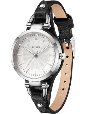 Women's Black Simple Leather Strap Bracelet Band Analog Quartz Wrist Watches